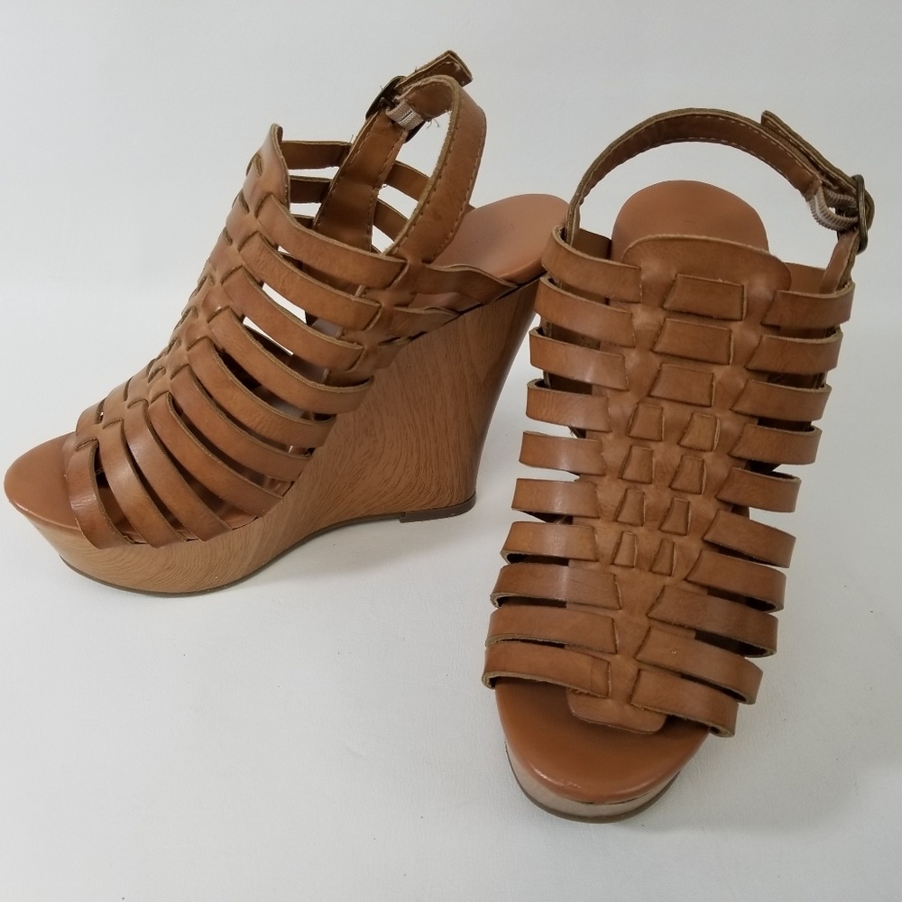 Natural Leather Woven Wedge Heel Sandals